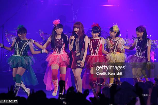 Carly Rae Jepsen perfoms with Momoiro Clover Z onstage during the MTV VMAJ 2013 at Makuhari Messe on June 22, 2013 in Chiba, Japan.