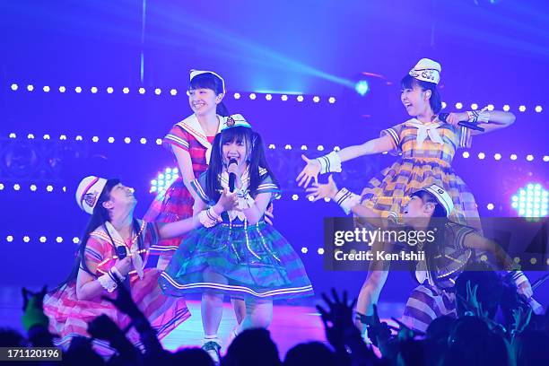 Idol group Momoiro Clover Z perfoms onstage during the MTV VMAJ 2013 at Makuhari Messe on June 22, 2013 in Chiba, Japan.