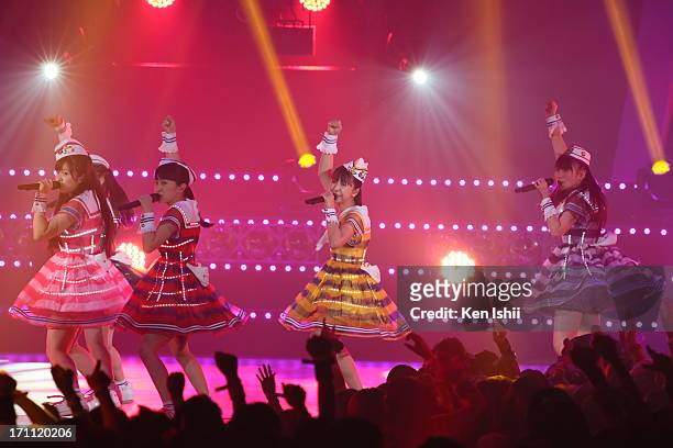 Idol group Momoiro Clover Z perfoms onstage during the MTV VMAJ 2013 at Makuhari Messe on June 22, 2013 in Chiba, Japan.