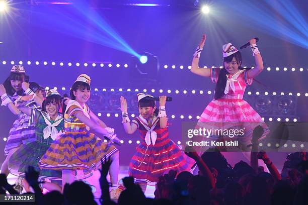 Idol group Momoiro Clover Z perfoms onstage during the MTV VMAJ 2013 at Makuhari Messe on June 22, 2013 in Chiba, Japan.