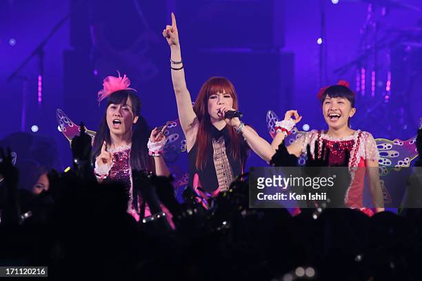Carly Rae Jepsen perfoms with Momoiro Clover Z onstage during the MTV VMAJ 2013 at Makuhari Messe on June 22, 2013 in Chiba, Japan.