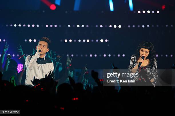 Syota Shimizu and Miliyah Kato perfom onstage during the MTV VMAJ 2013 at Makuhari Messe on June 22, 2013 in Chiba, Japan.