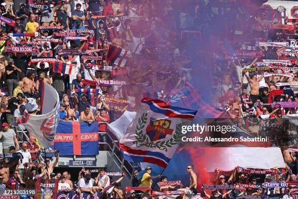 Fans of Bologna FC during the Serie A TIM match between Bologna FC and Empoli FC at Stadio Renato Dall'Ara on October 01, 2023 in Bologna, Italy.