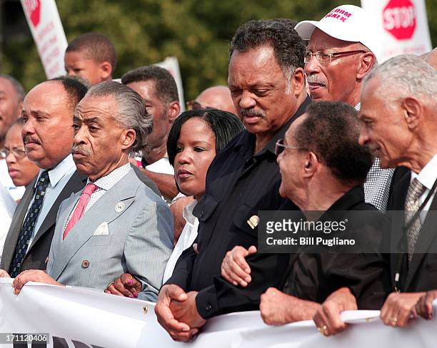 Martiin Luther King III, Rev. Al Sharpton, Roslyn M. Brock, Rev. Jesse Jackson and Rev. C.T. Vivian march in the 50th Anniversary Commemorative...