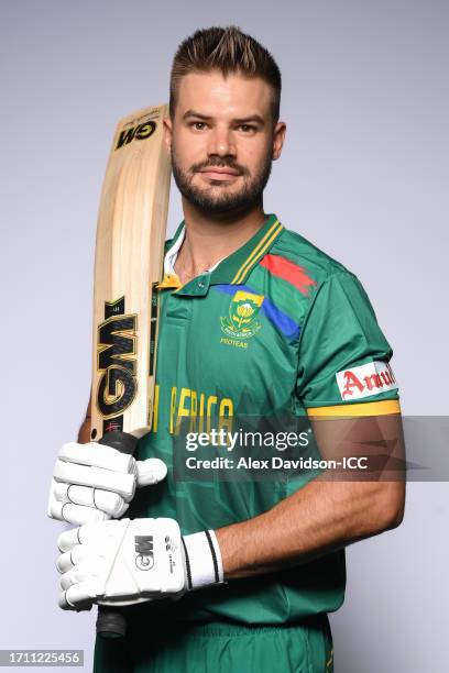 Aiden Markram of South Africa poses for a portrait ahead of the ICC Men's Cricket World Cup India 2023 on September 30, 2023 in Thiruvananthapuram,...