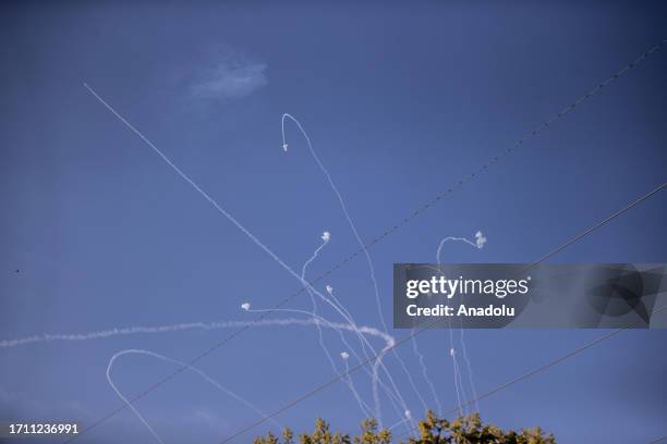 View of rockets fired by Palestinians in response to Israeli airstrikes during an operation in Ashkelon, Israel on October 07, 2023. Israel's Iron...