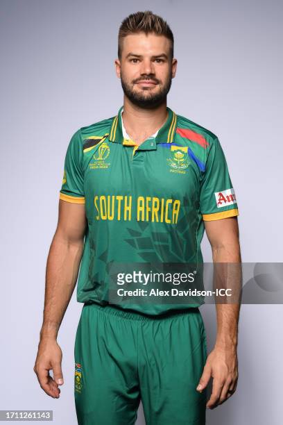 Aiden Markram of South Africa poses for a portrait ahead of the ICC Men's Cricket World Cup India 2023 on September 30, 2023 in Thiruvananthapuram,...