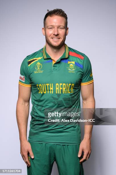David Miller of South Africa poses for a portrait ahead of the ICC Men's Cricket World Cup India 2023 on September 30, 2023 in Thiruvananthapuram,...