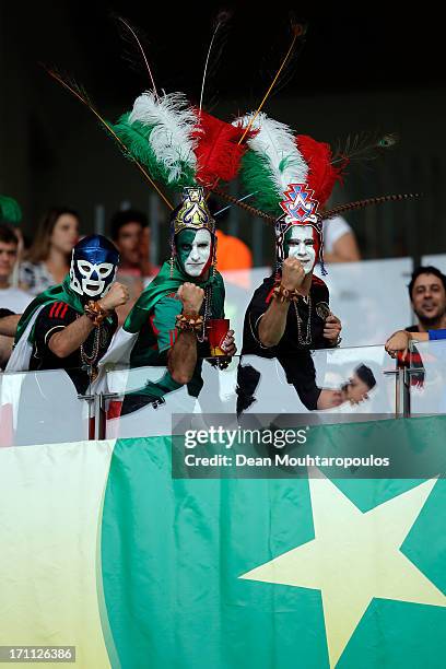 Fans of Japan pose for a photo prior to the FIFA Confederations Cup Brazil 2013 Group A match between Japan and Mexico at Estadio Mineirao on June...