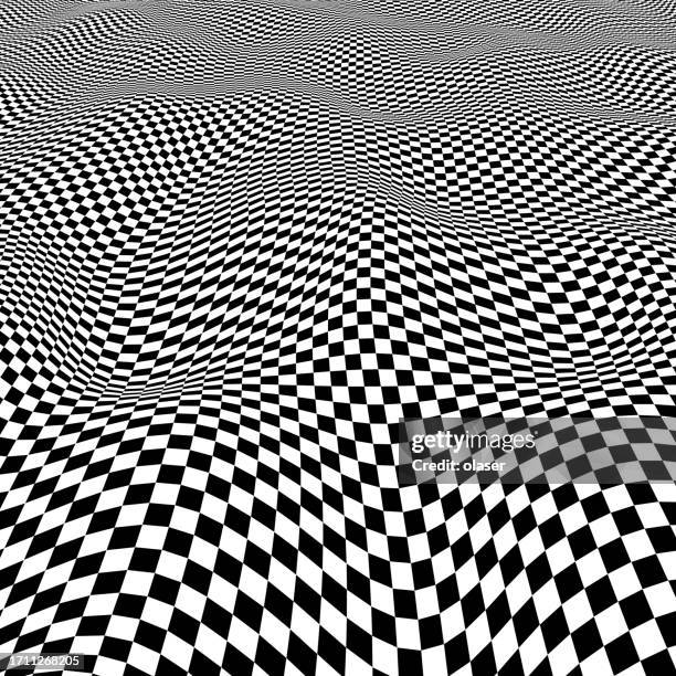 3d surface of checked waves of warped squares, with perspective - wireframe landscape stock illustrations
