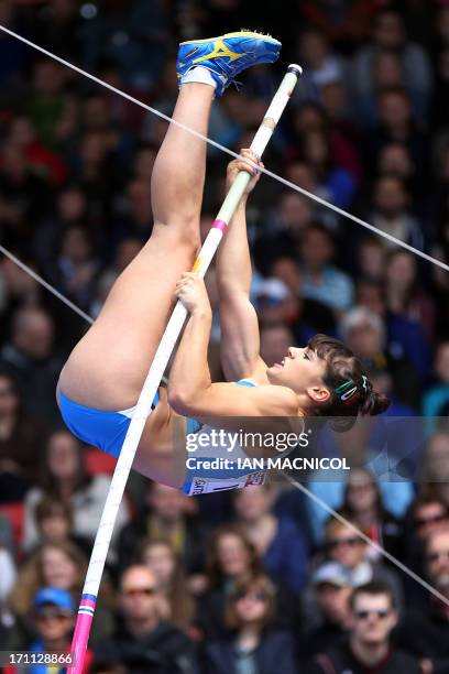 Italy's Sonia Malavisi competes in the women's pole vault during day one of the European Athletics Team Championships at Gateshead Stadium in...