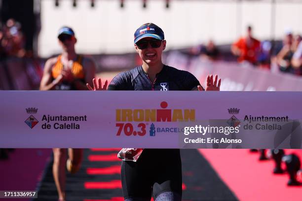 Chloe Dooley of Great Britain wins the IRONMAN 70.3 Barcelona on October 01, 2023 in Calella, Spain.