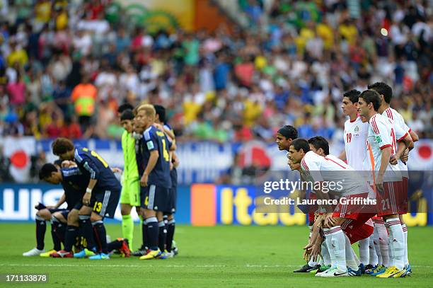 Mexico and Japan pose for a team picture prior to the game during the FIFA Confederations Cup Brazil 2013 Group A match between Japan and Mexico at...