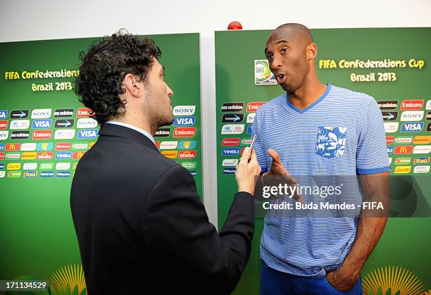 Lakers basketball star Kobe Bryant is interviewed prior to the FIFA Confederations Cup Brazil 2013 Group A match between Italy and Brazil at Estadio...