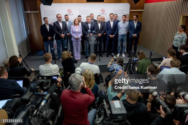 Robert Fico, lead candidate of the Smer political party, speaks to the media the day after Slovak parliamentary elections in which Smer finished in...