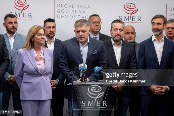 Robert Fico, lead candidate of the Smer political party, speaks to the media the day after Slovak parliamentary elections in which Smer finished in...