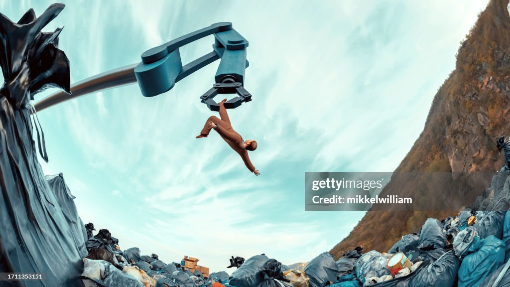 Robotic Arm Set to Eject Man into Garbage Pile