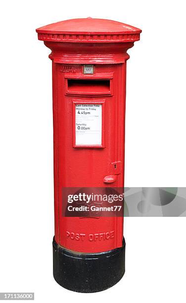 british post box isolated on white - letterbox stockfoto's en -beelden