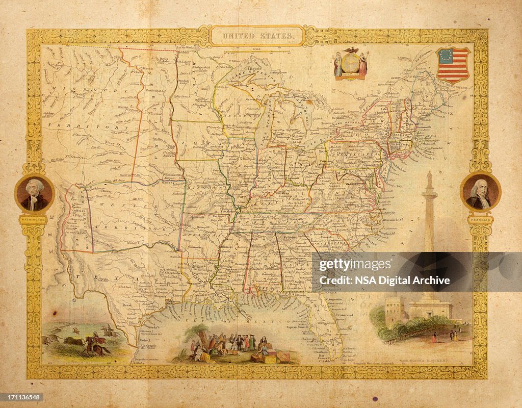 Antico mappa di Stati Uniti d'America