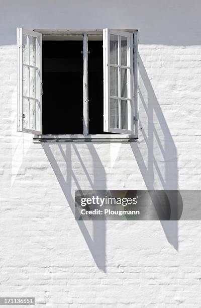 fine old window on white wall - open window frame stock pictures, royalty-free photos & images
