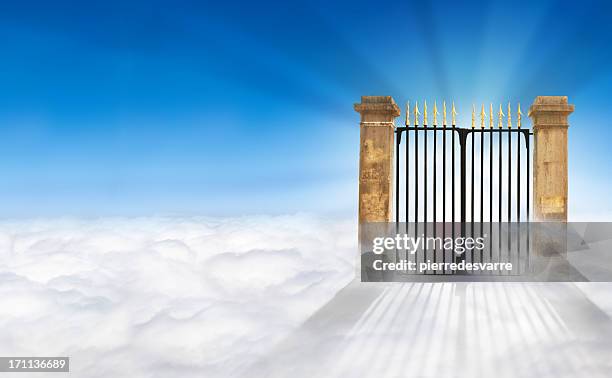 heaven gate on clouds + copy space - heaven stock pictures, royalty-free photos & images