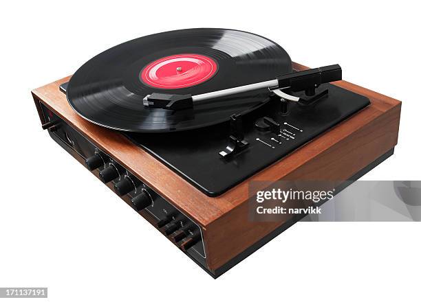 gramophone playing lp disc - deck stockfoto's en -beelden