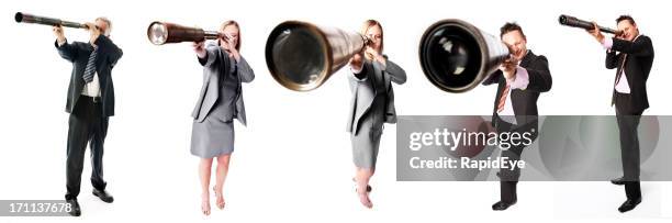 telescope people - looking around on white background stock pictures, royalty-free photos & images