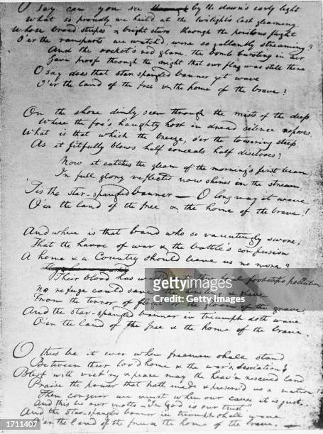 American poet and attorney Francis Scott Key's original handwritten draft for "The Star Spangled Banner," written in 1814 during the War of 1812.