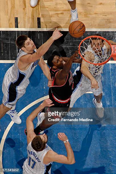 Daequan Cook of the Chicago Bulls puts up the layup against the Orlando Magic during the game on January 2, 2013 at Amway Center in Orlando, Florida....