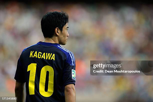 Shinji Kagawa of Japan in action during the FIFA Confederations Cup Brazil 2013 Group A match between Japan and Mexico at Estadio Mineirao on June...
