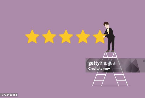 customer give five-star rating service and positive feedback concept in customer satisfaction - customer experience stock illustrations