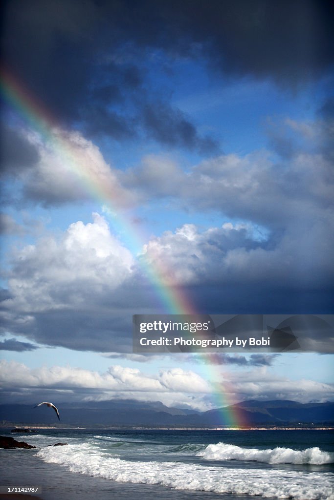 Rainbow in Byron Bay beach of Australia