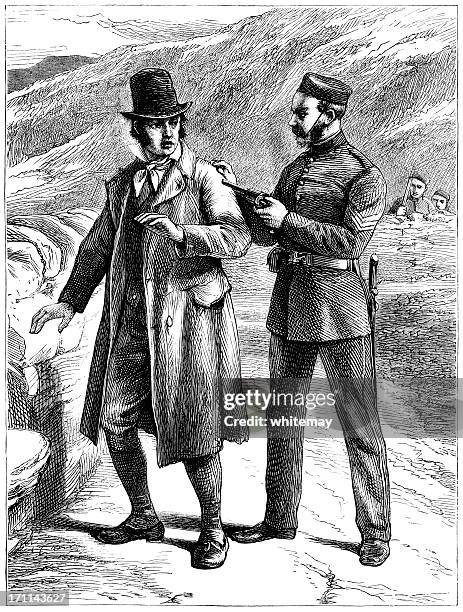 irish struggle for home rule - making an arrest - 19th century british policeman stock illustrations