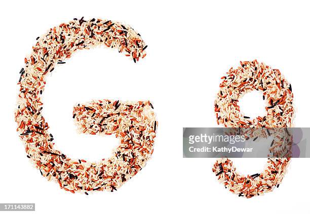 groß- und kleinbuchstaben buchstabe g mit getreide - g stock-fotos und bilder