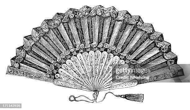 illustrations, cliparts, dessins animés et icônes de gravure de ventilateur - éventail