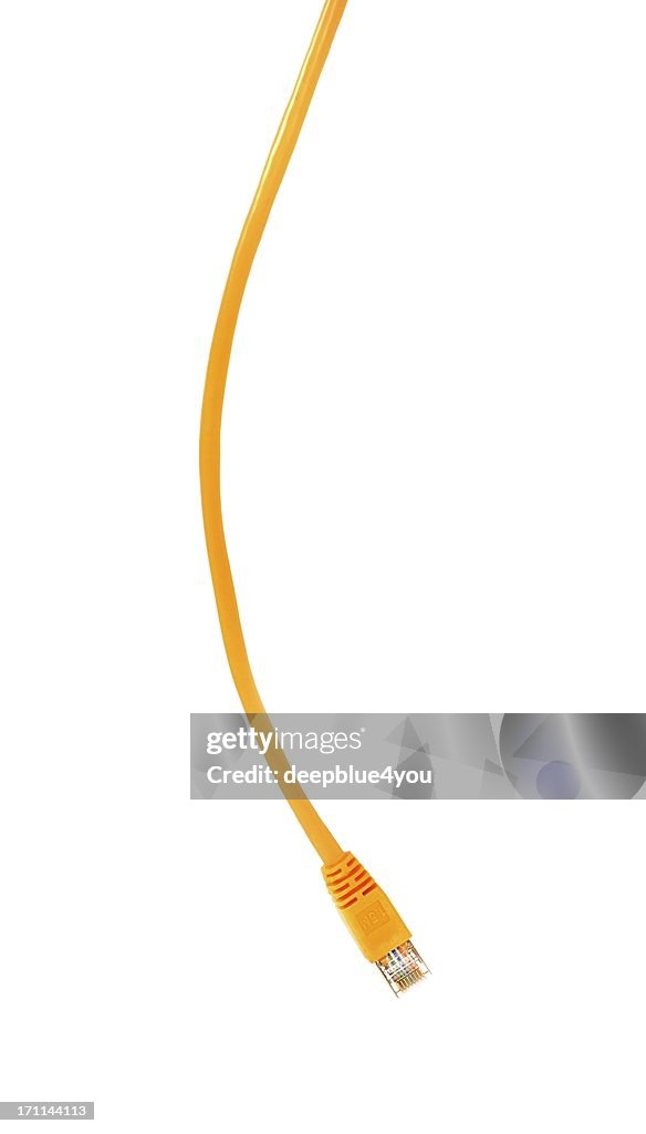 Hanging down network cable on white