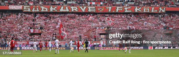 Fans of 1. FC Köln during the Bundesliga match between 1. FC Köln and VfB Stuttgart at RheinEnergieStadion on September 30, 2023 in Cologne, Germany.