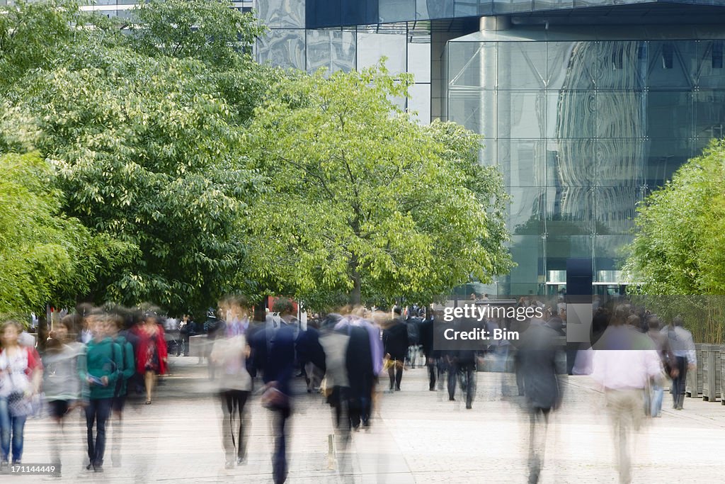 Commuters Walking in Financial District, Blurred motion