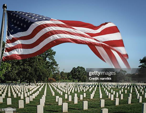 arlington national cemetery and us flag - national cemetery stock pictures, royalty-free photos & images