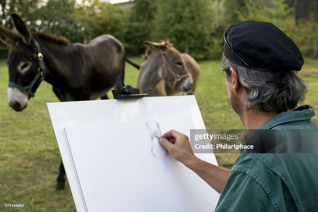Artist sketching in park
