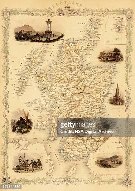 map of scotland from 1851 - geographical border stock illustrations
