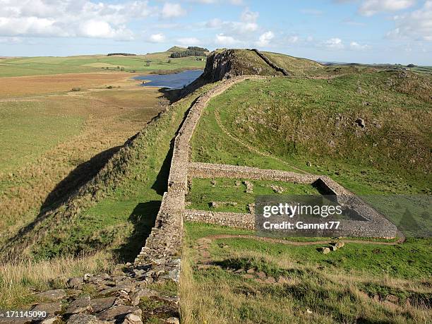 the remains of a milecastle on hadrian's wall - hadrians wall stock pictures, royalty-free photos & images