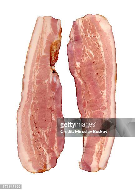 high resolution (isolated) bacon slices - pancetta stock pictures, royalty-free photos & images