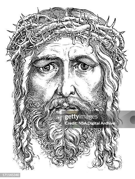 jesus christus/alte bibel illustrationen - menschliches gesicht nahaufnahme augen stock-grafiken, -clipart, -cartoons und -symbole