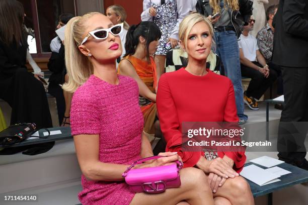 Paris Hilton and Nicky Hilton attend the Valentino Womenswear Spring/Summer 2024 show as part of Paris Fashion Week on October 01, 2023 in Paris,...