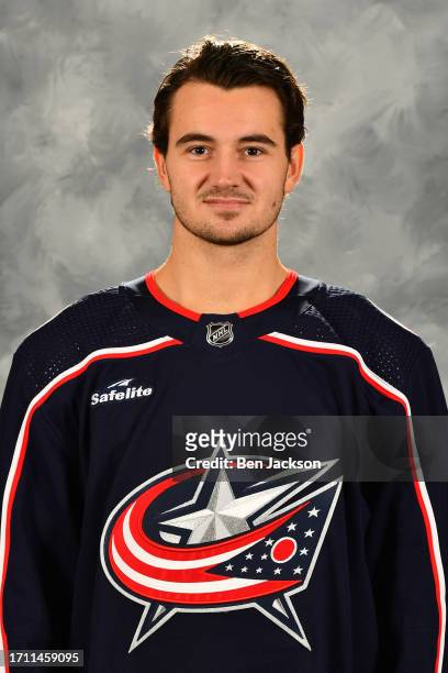 Alexandre Texier of the Columbus Blue Jackets poses for his official headshot for the 2023-2024 season on September 20, 2023 at Nationwide Arena in...
