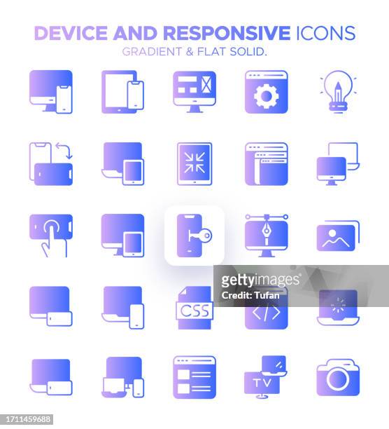 device and responsive icon set with gradient colors - 25 versatile icons for modern web and app design - laptop icon solid stock illustrations