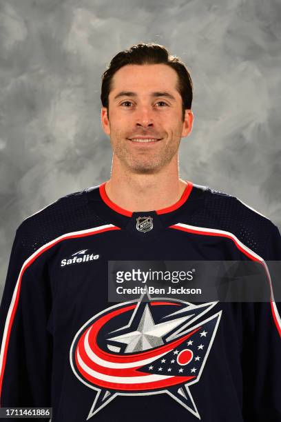 Erik Gudbranson of the Columbus Blue Jackets poses for his official headshot for the 2023-2024 season on September 20, 2023 at Nationwide Arena in...