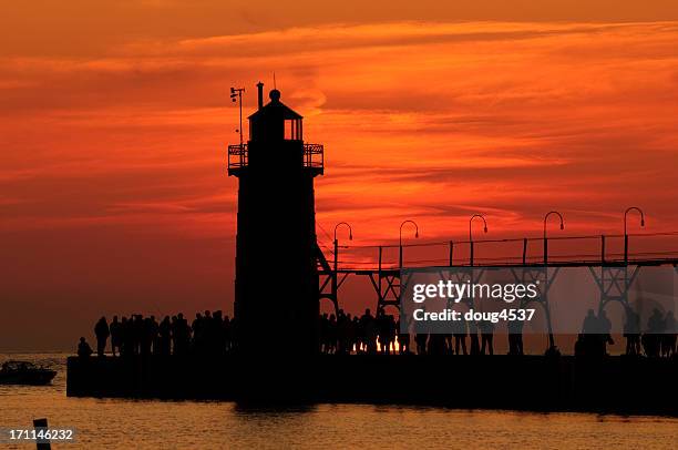 lighthouse sunset - michigan summer stock pictures, royalty-free photos & images