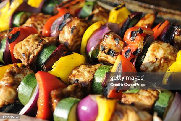 chicken and vegetable kebab - vegetable kebab stock pictures, royalty-free photos & images